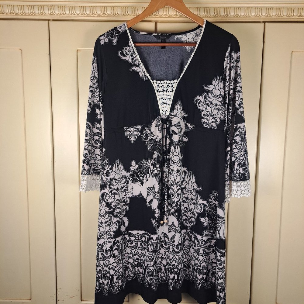 Soma Intimates Black Cream Crochet Bell Sleeve Dress or Coverup Size XS